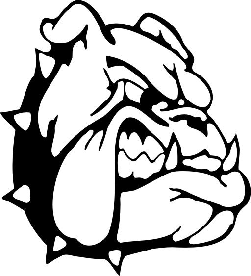 The mascot for McPherson High School is a Bullpup showing sharp teeth and wearing a spiked collar