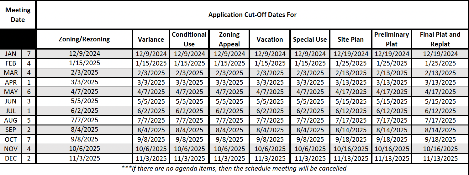 Planning Commission/Zoning Appeals Board calendar